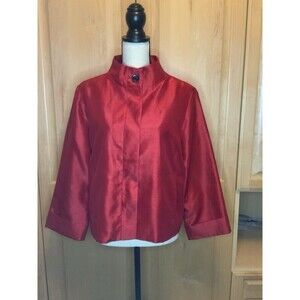 Chico’s Women’s 2 US L Shantung Short Jacket Bright Holiday Red 3/4 Sleeve